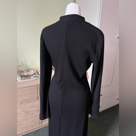 PRIMARK Black Ribbed Mockneck Stretch Long-Sleeve Maxi Modest Basic Dress Sz L - Picture 9 of 16